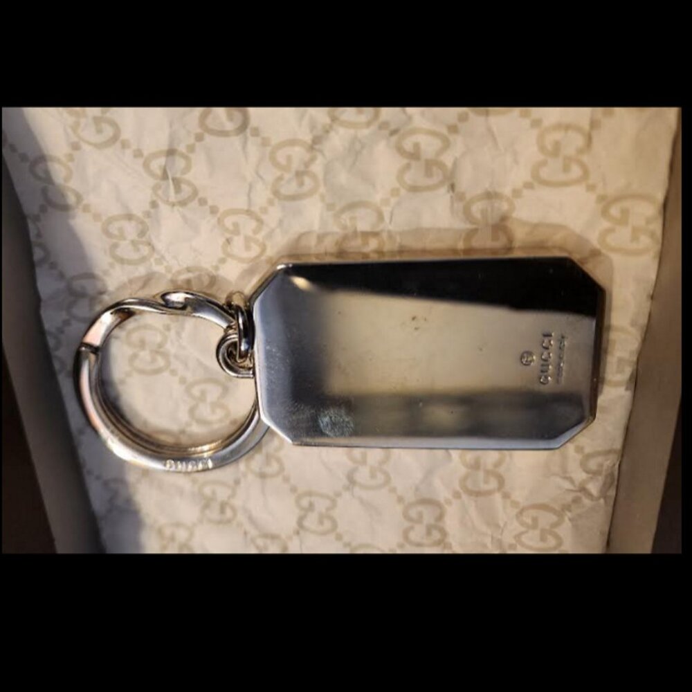 GUCCI Key Chain / Bag Charm - BLK Leather & Silver (New w/ Gift Box) - Picture 3 of 4